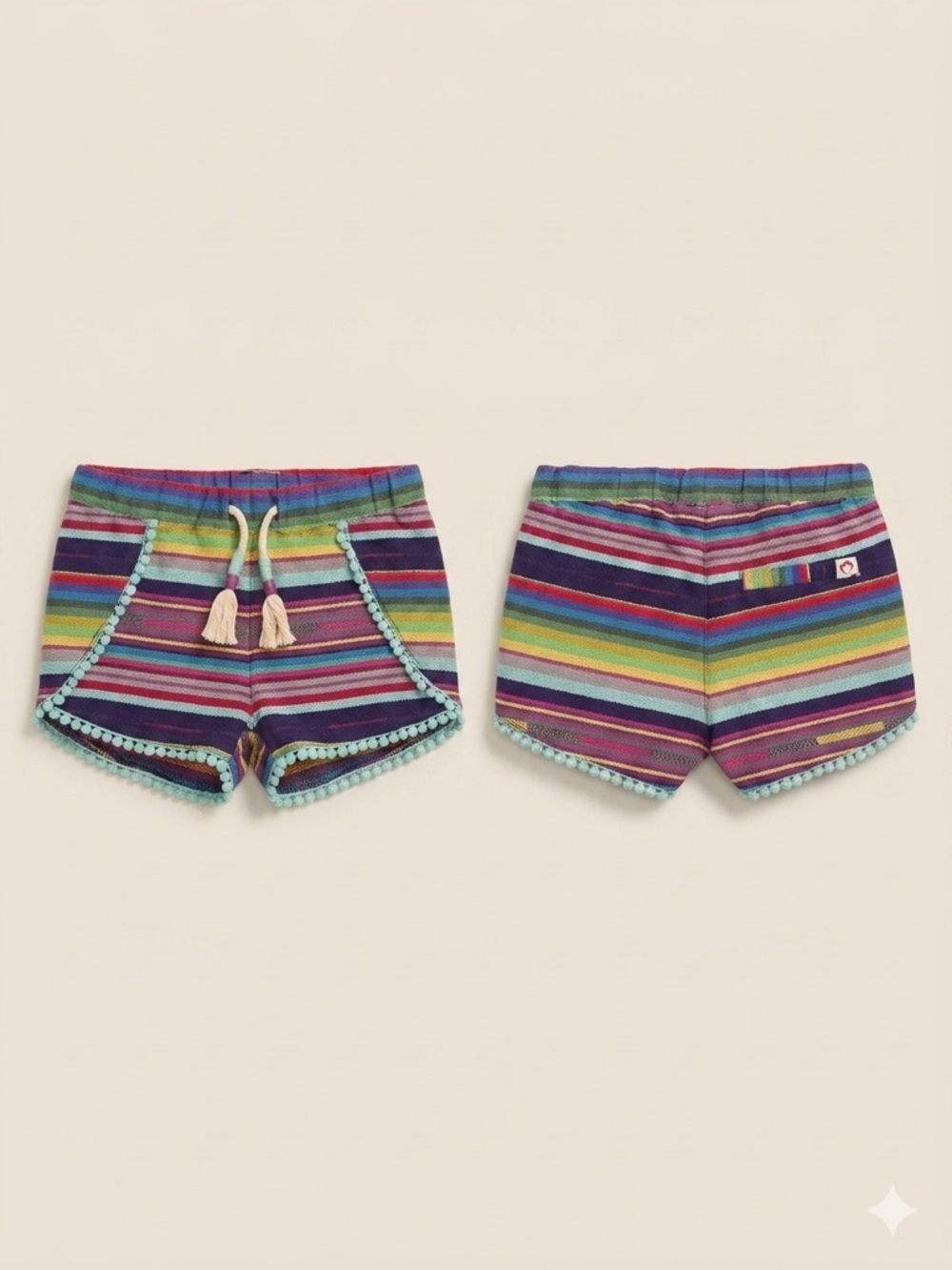 Appaman Rainbow Stripe Pom-Trim Knit Shorts